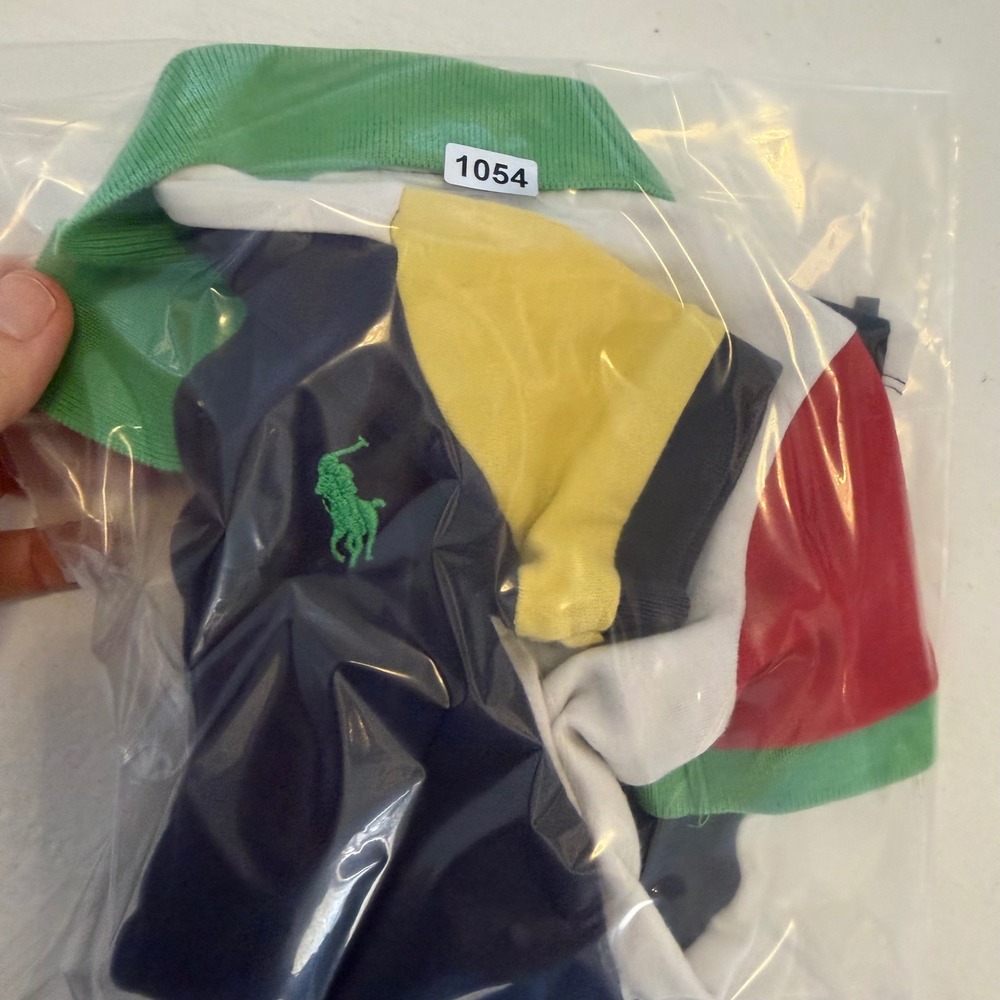 Ralph Lauren Baby Boy Colorblock Polo Romper Navy Red Yellow 9M - Picture 5 of 5